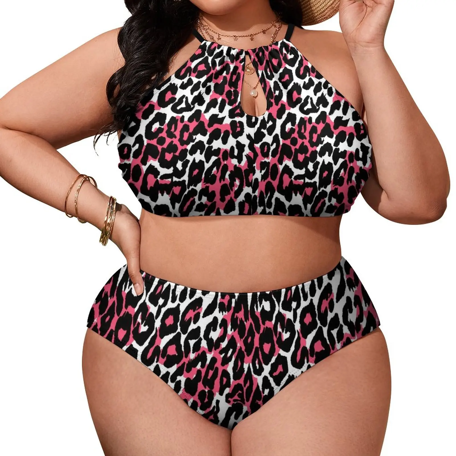 

Женский костюм для фитнеса, розовый купальный костюм с принтом животных