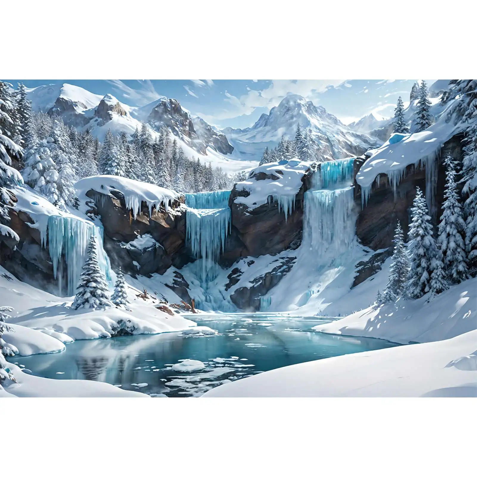 

Snow Mountain Waterfall Photography Backdrops Decorations Winter Landscape Customized Baby Photo Booth Photographic Backgrounds