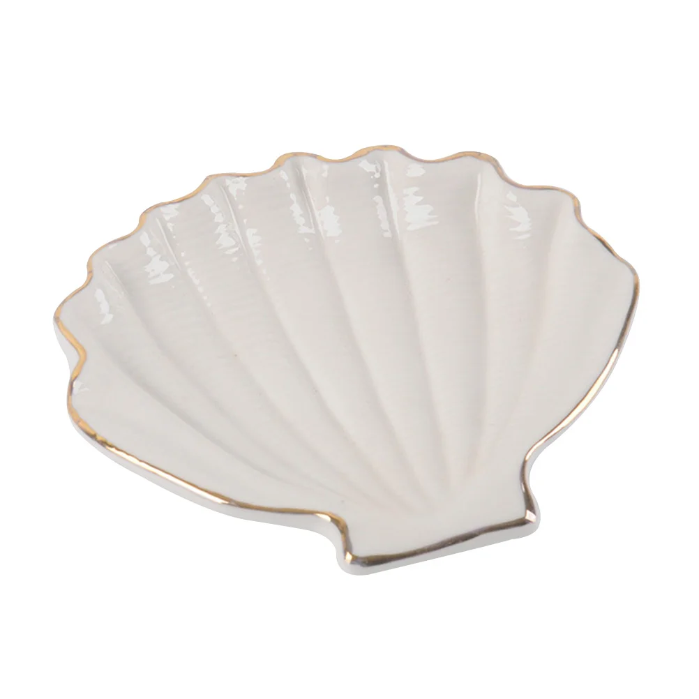 

Glass Perfume Tray Shell Jewelry Plate Dresser Adornment Conch Shaped Display Ring Frame White Ceramic Ornaments Bride