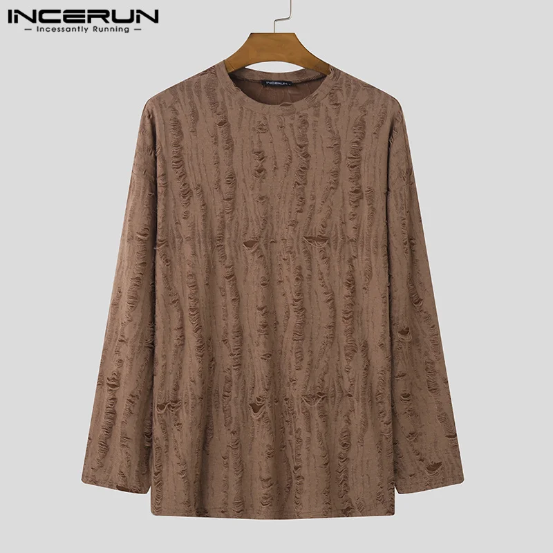 Топы INCERUN 2024 красивые мужские повседневные однотонные футболки в Корейском стиле