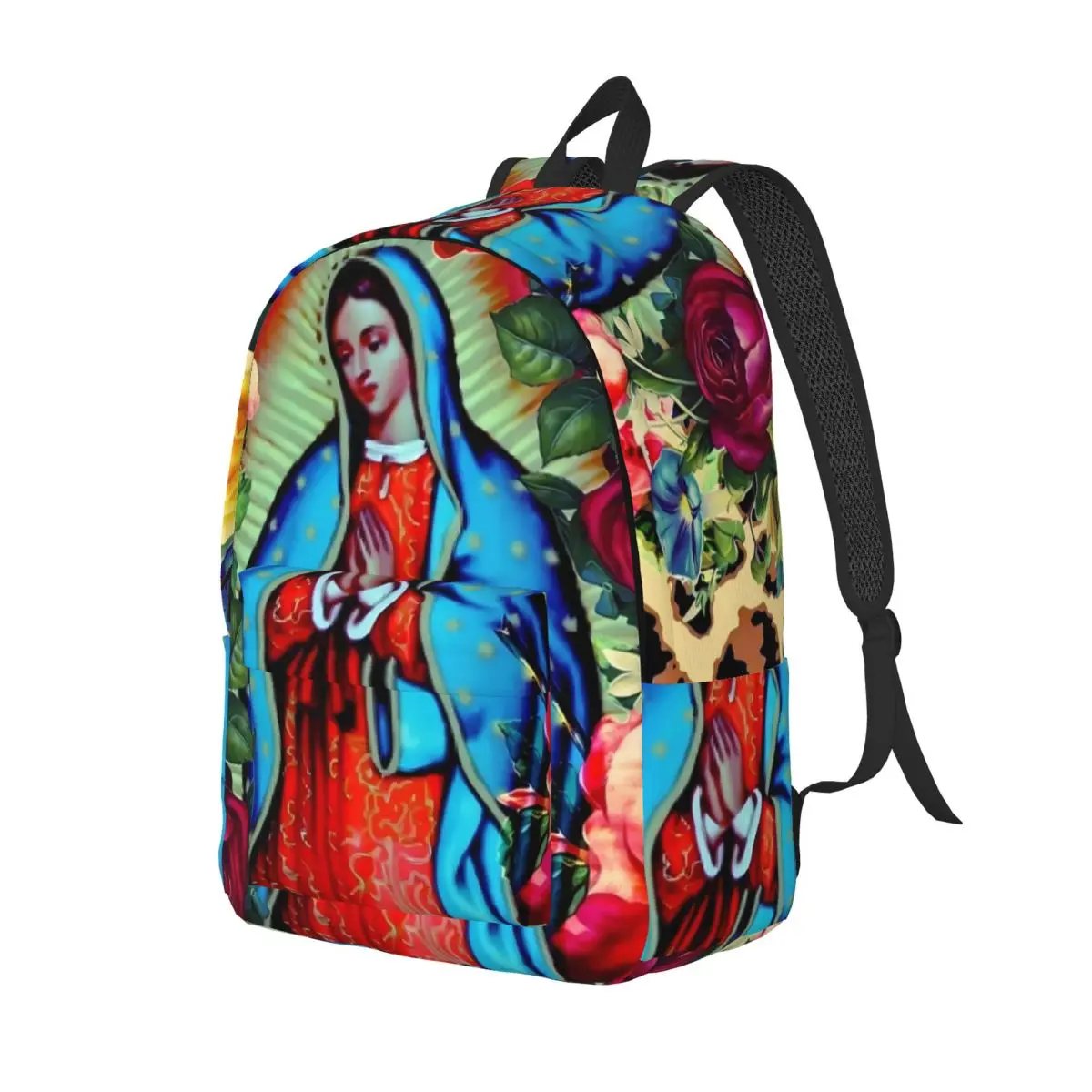 

Floral Leopard Print Backpack Boy Our Lady Guadalupe Lightweight Backpacks Polyester Kawaii School Bags Hiking Design Rucksack