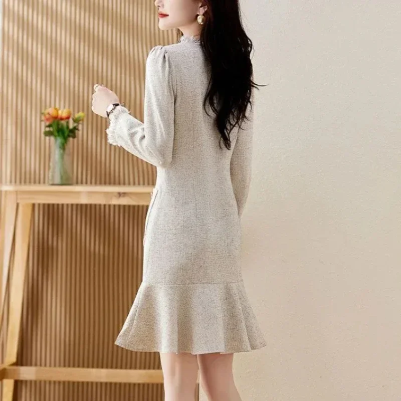 Черные женские платья с длинным рукавом весенне-осеннее модное новое женское