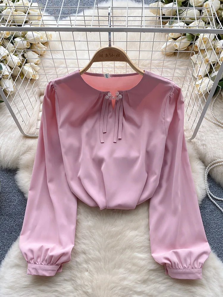 

Женская Осенняя блузка в стиле ретро с длинным рукавом