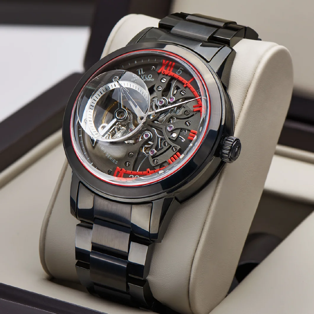 

OBLVLO Luxury Retro Men Skeleton Automatic Watch Mechanical Stainless Steel Strap Mineral Crystal Glass Waterproof Clock VM