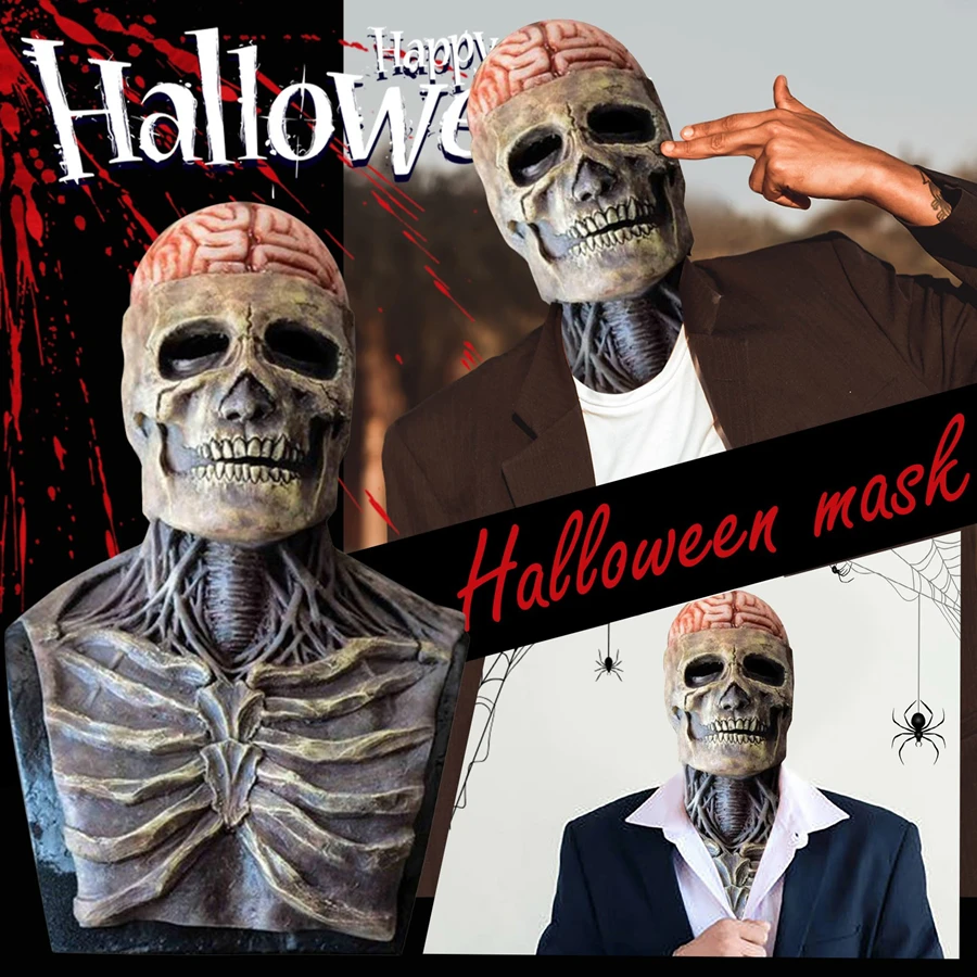 

New Halloween 3D Horror Reality Full Head Skull Mask Scary Mask Cosplay Party Skull Latex Movable Jaw Helmet Skeleton Decoration