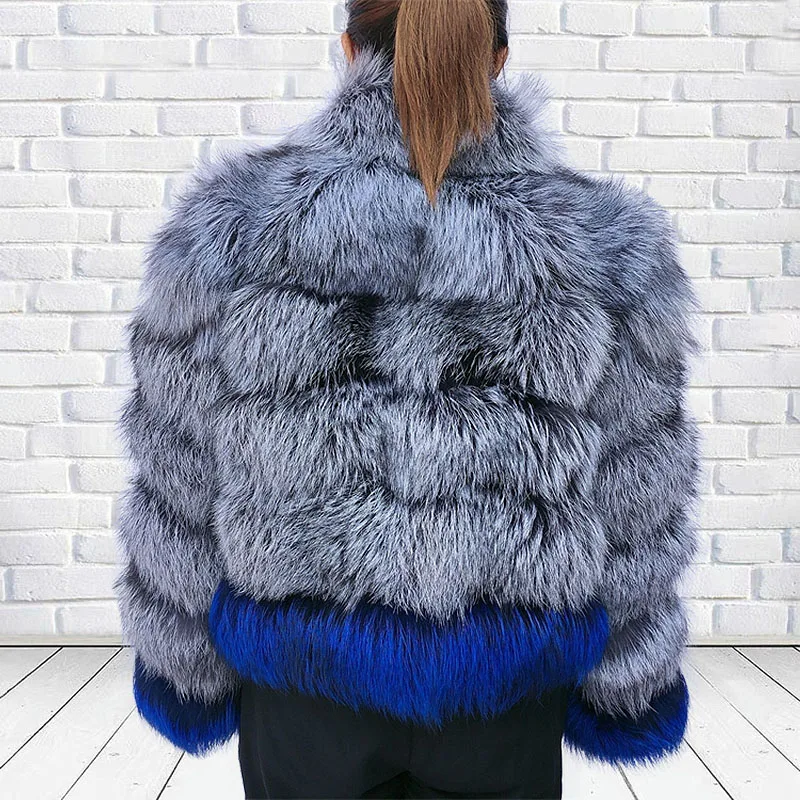 2023 new women's silver fox mixed color real fur coat winter luxury high product fluffy quality fox fur coat free free mail