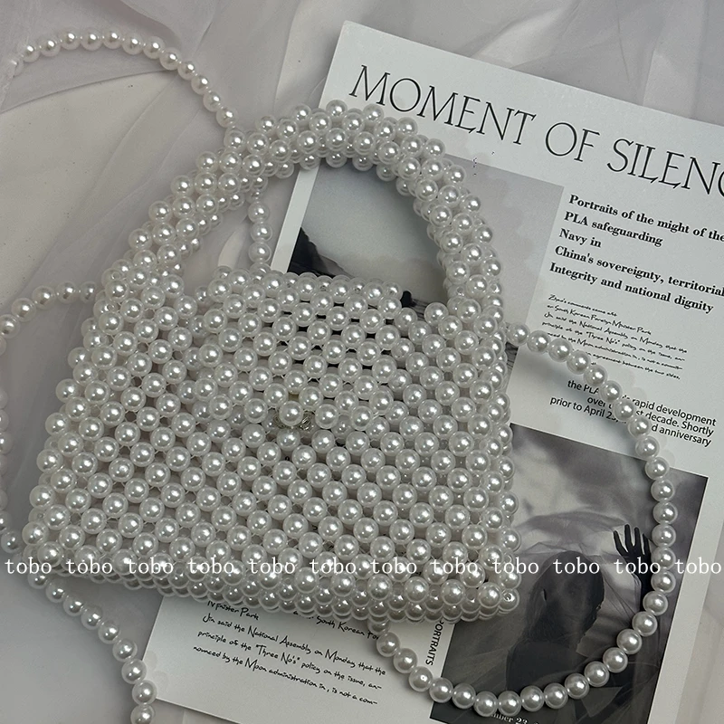 Модные Плетеные вручную женские вечерние сумки из искусственного жемчуга с