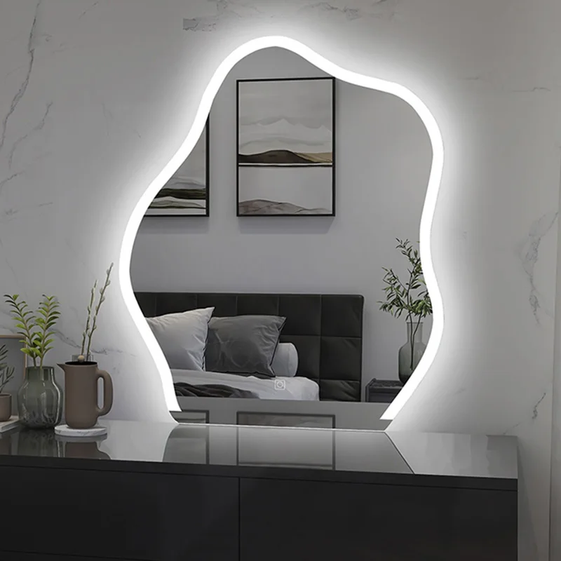 

Frame Irregular Led Cosmetic Table Wall Mirror Bathroom House Makeup Mirror Decoration Home with Light Espelho Room Decoration