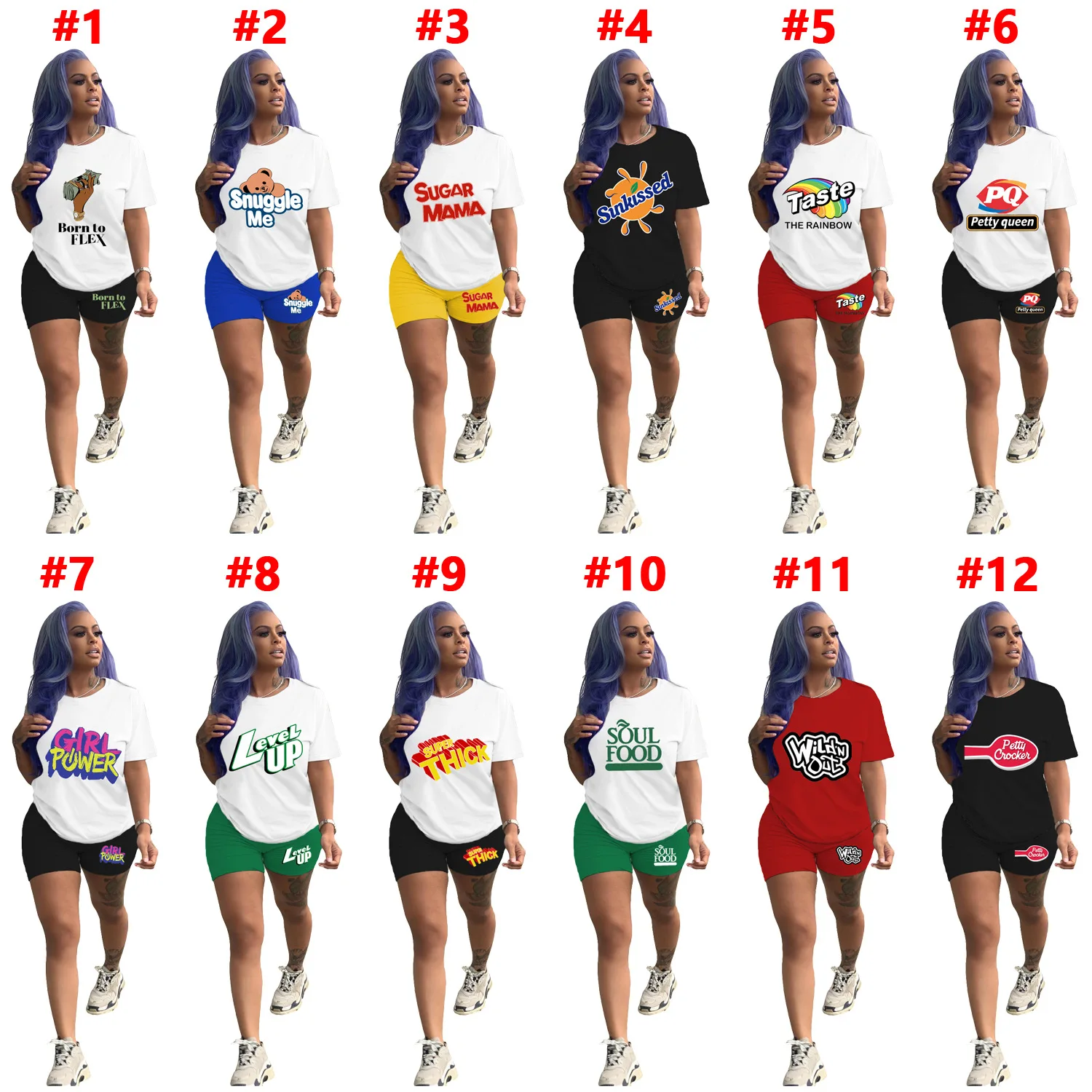 

2022 Casual Street Style Top+shorts Women Set Short Sleeve Round Neck Short Top Elastic Short Pants Printed Two Piece Sets