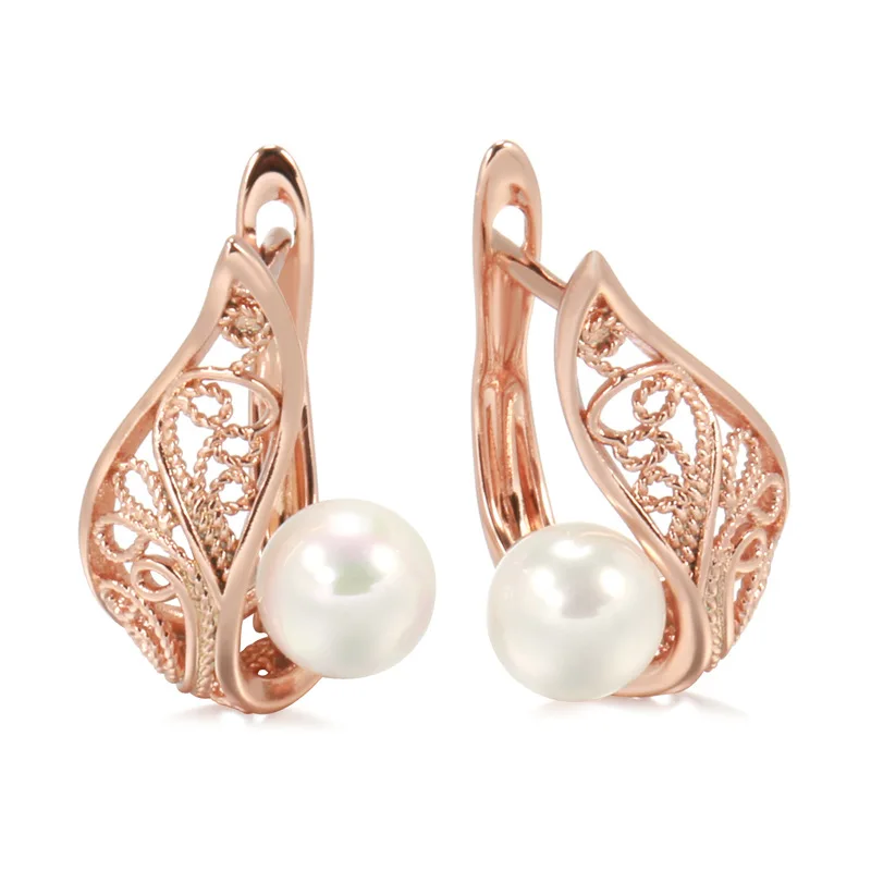 

Grier 2022 Fashion Natural Pearl Girls Earring 585 Rose Gold Simple Earrings For Women Fine Jewelry To Gifts Accessories