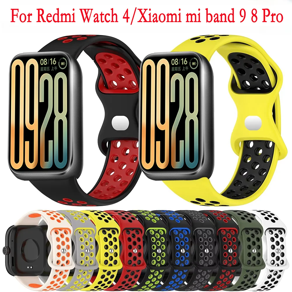Силиконовый ремешок для Xiaomi Mi Band 9 8 Pro двухцветные сменные умные часы Redmi Watch 4