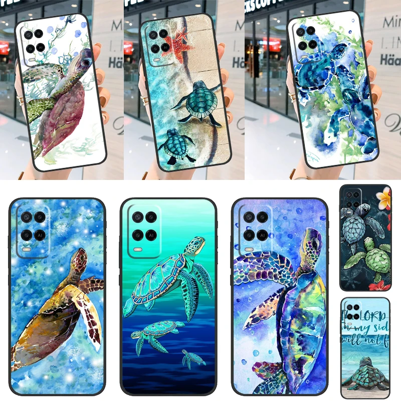 Морская черепаха Бирюзовая Oceanlife для OPPO A74 A54 A94 A5 A9 A31 A53 A15 A16 A17 A57 A77 A57s A52 A72 A91 A93 A76 A96 чехол