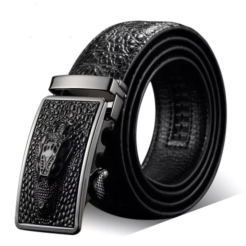 Genuine Leather Cowhide Belt Luxury Brand Design Crocodile Pattern Belt Men's Automatic Buckle Business Casual Pants