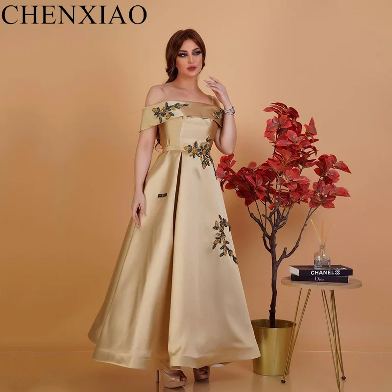 

Elegant A-Line Evening Dresses Long Vestido De Festa Robe De Mariée Formal Evening Boat Neck Sleeveless Zipper Floor-Length