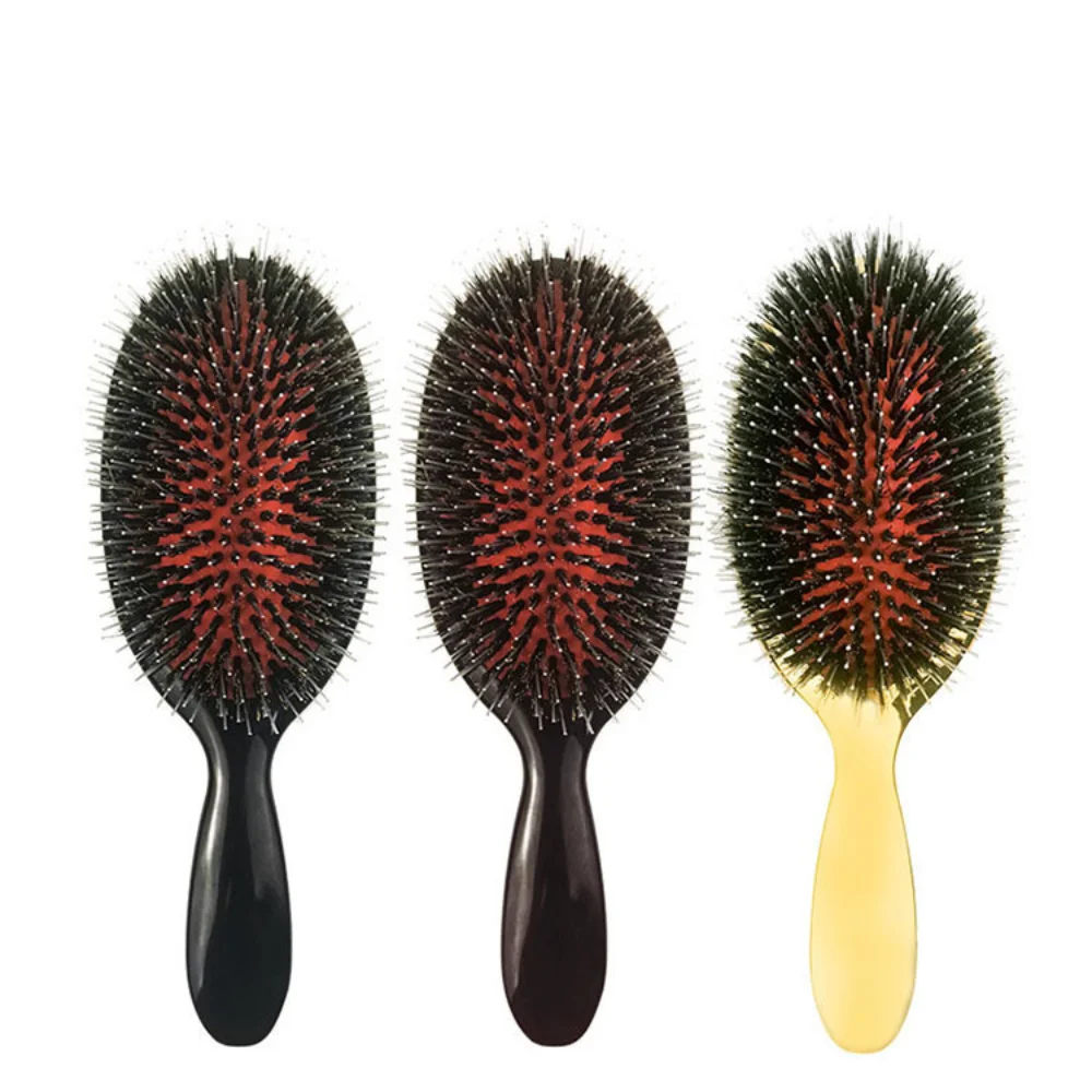 

Luxury Gold And Silver Color Boar Bristle Paddle Hair Brush Oval Hair Brush Anti Static Hair Comb Hairdressing Massage Comb