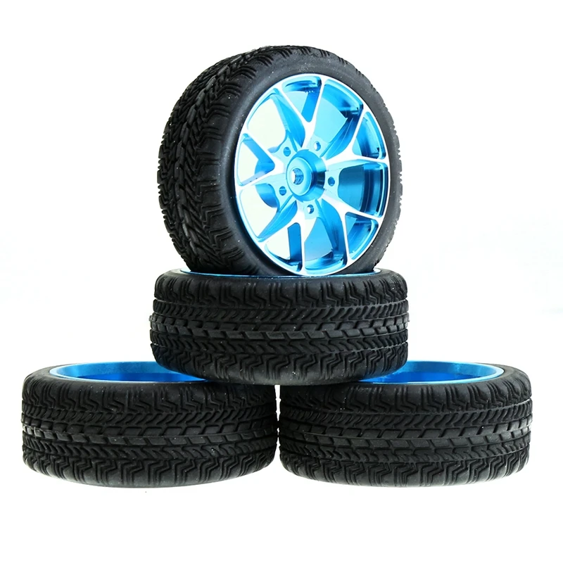 

4Pcs Metal Wheel Rims Rubber Tire For 1/10 RC On-Road Drift Touring Car Sakura Traxxas HSP Tamiya HPI Kyosho Redcat
