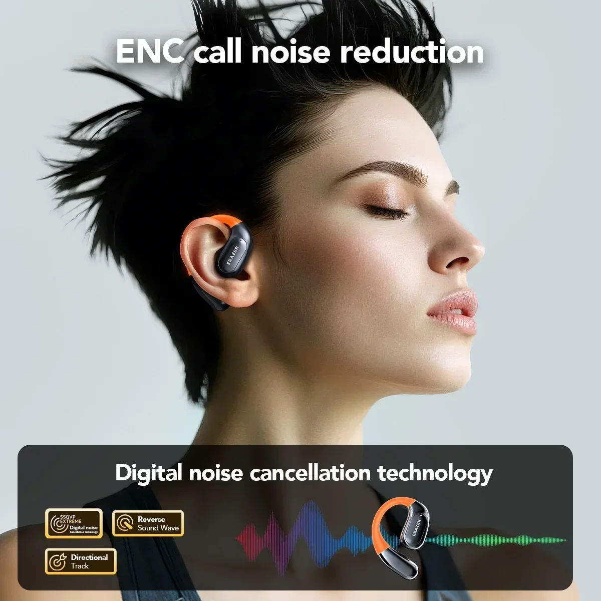 Фото ERAZER XP15 Беспроводные наушники Bluetooth 5,4 AI-переводчик Наушники Светящиеся ушные крючки Модернизированный сенсорный ЖК-экран ENC Шумоподавление №5