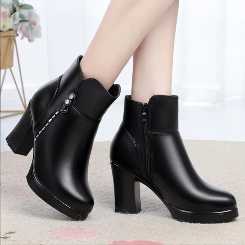 AIYUQI Women Booties Winter 2023 New Shining High heel Fashionable Thick Wool Warm Ladies Booties Short Large Size