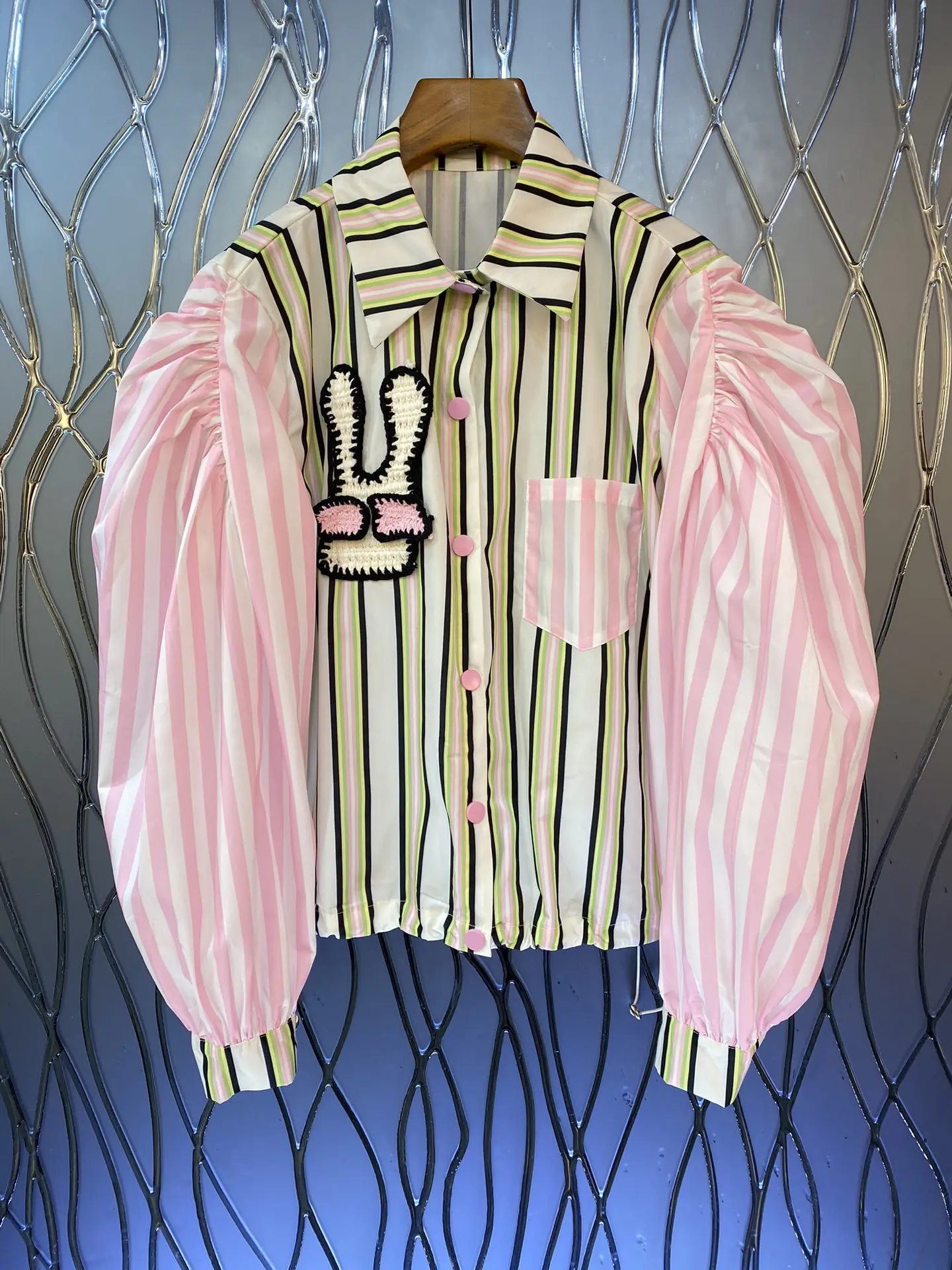 

2023 осень и ранняя зима модная новинка Женская одежда Топ с воротником-поло в полоску в стиле пэчворк 0802