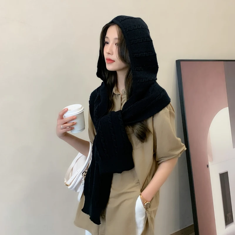 Японская и Корейская осенне-зимняя шапка шарф интегрированный Женская