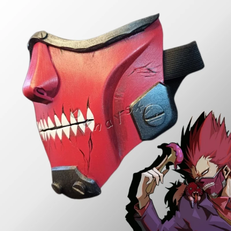 Фото Маска для косплея Дорохедоро (Dorohedoro) «Кэмури» (дымчатая), полумаска, ручная работа, материал EVA, аниме-реквизит, красная маска демона с острыми зубами, для косплея на Хэллоуин №1