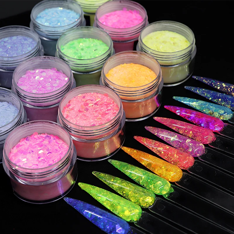 

12pcs/set Nail Art Acrylic Powder Mixed Mermaid Chameleon Glitter Crystal Powder For Nails Extended Builder Sculpture Manicure