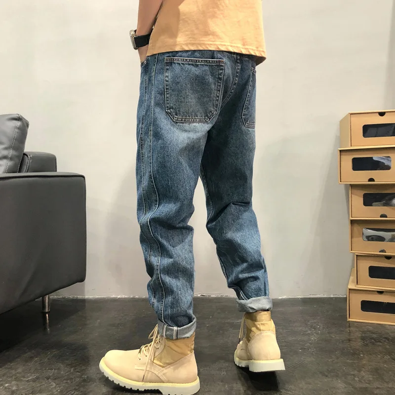 American tannin jeans men's retro loose large size tide brand men's straight casual pants washed overalls