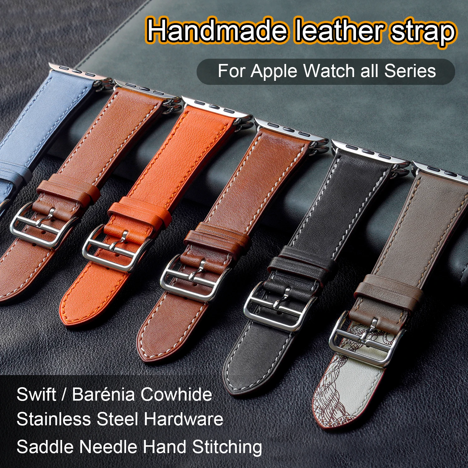 Ремешок Swift и Barenia из воловьей кожи для Apple Watch Ultra 2 Iwatch 9 8 7 SE 6 5 4 41 мм 45 49