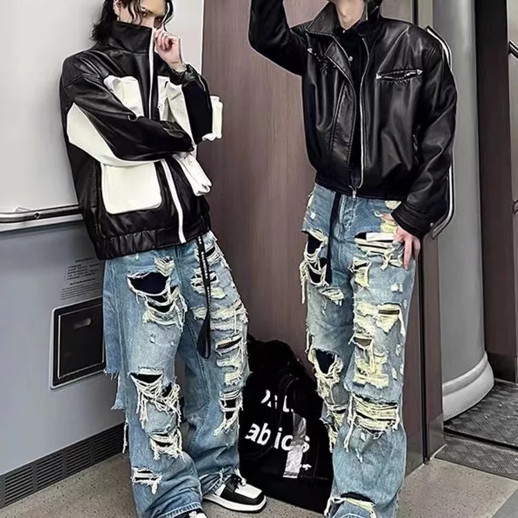 Y2K Emo Vintage Streetwear Harajuku Ripped Baggy Gothic Pants Hip Hop Punk Fairy Grunge Jeans for Men Denim Trousers Alt Clothes