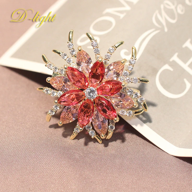 Fashion Colored Zircon Brooch Creative Flower Corsage Pin Clothing Sweater Dress Suit Lady Lapel Jewelry Party Banquet Accessory