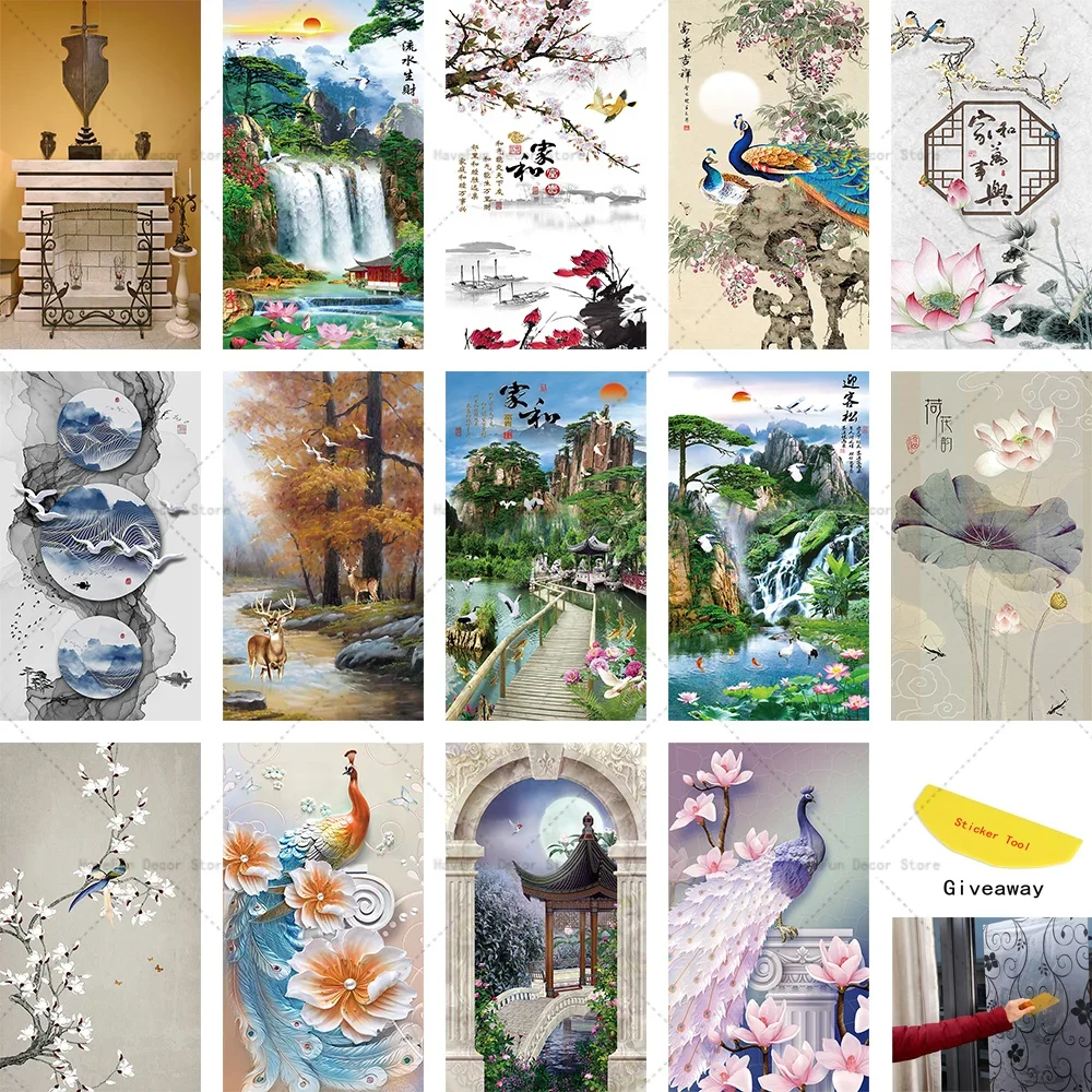 Половинный китайский постер Виниловая наклейка на дверь Настенная Наклейка для