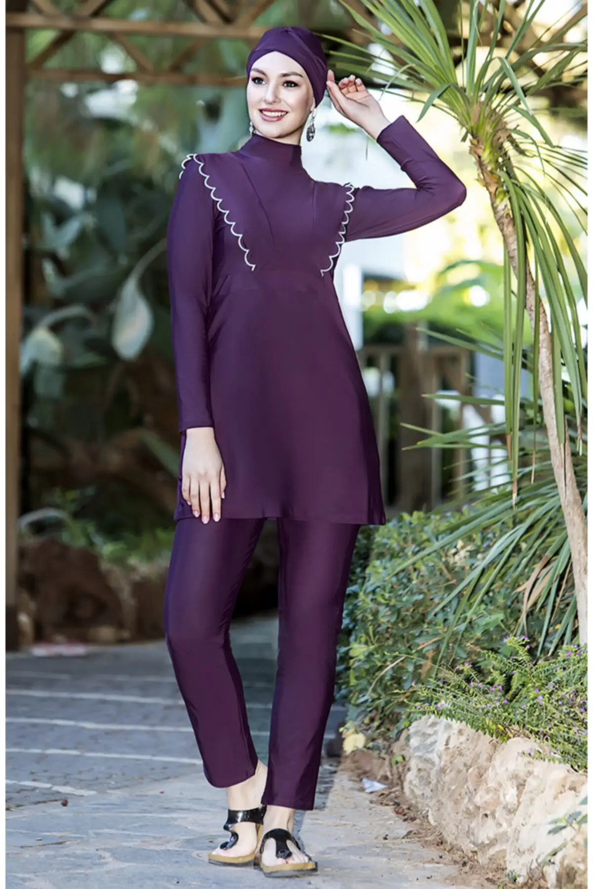 

Muslim Burkinis Design Lycra Fully Covered Plum Swimwear Modest Summer Clothing Hijab Sport Swimsuit Islamic Full Cover