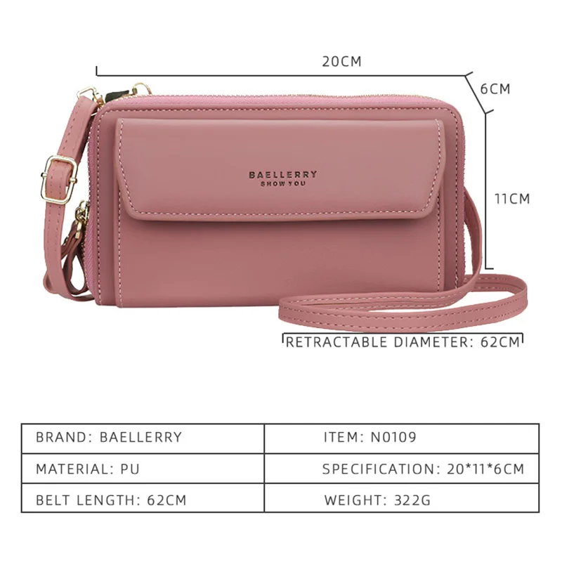 baellerry women wallet double zipper female shoulder bag top quality cell phone pocket summer bags 2022 fashion crossbody bags free global shipping