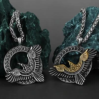 viking triangle gold odin raven huginn and muninn pendant amulet titanium steel stainless steel pendant necklace gift wholesale