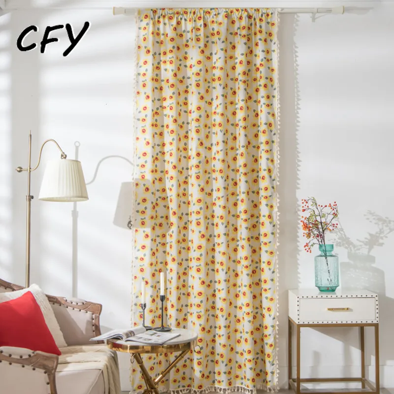 

Cotton Linen American Pastoral Window Curtain Sunflowerprints Blackout Drape Curtains In The Living Room Curtains for Bedroom