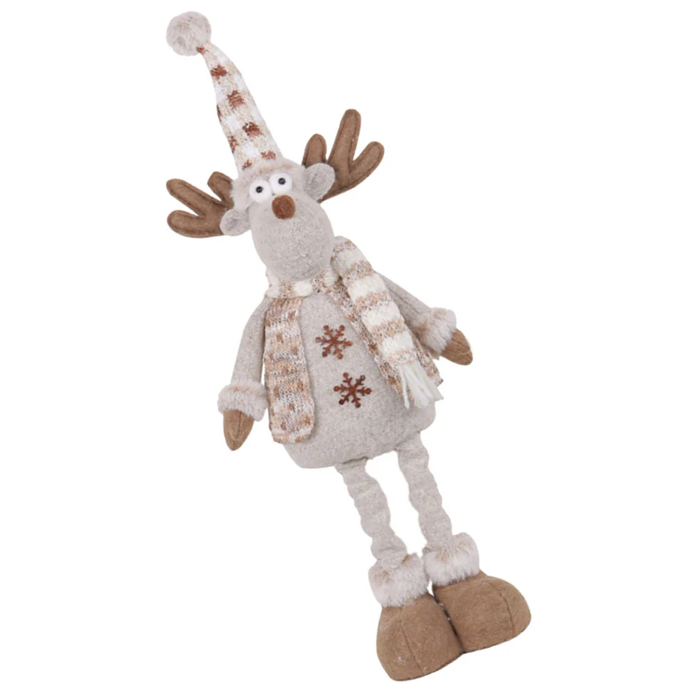 

Christmas Plush Standing Figurines Telescopic Length Christmas Ornament Snowman Reindeer Doll Retractable Long Legs Stuffed