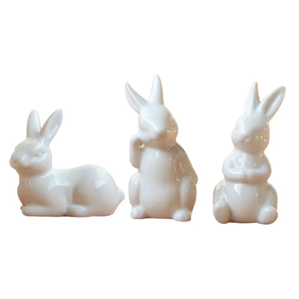 

Bunny Easter Rabbit Ceramic Figurines Figurine Decor Statue Desktop White Decoration Sculpture Decorations Home Adornment