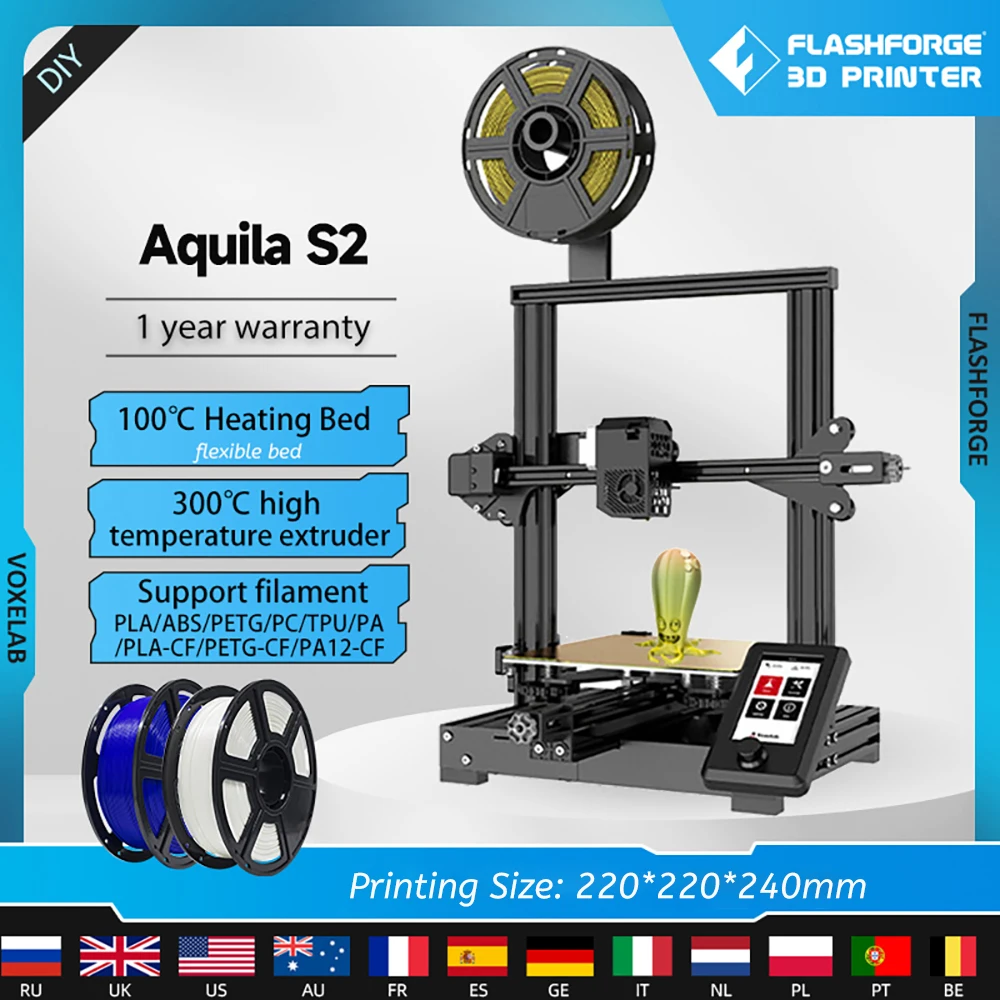 Cheap Voxelab 3d impressora aquila s2 300 extrualta temperatura extrusora open source silencioso placa mãe flexível cama de impressão magnética kit impressora 3d