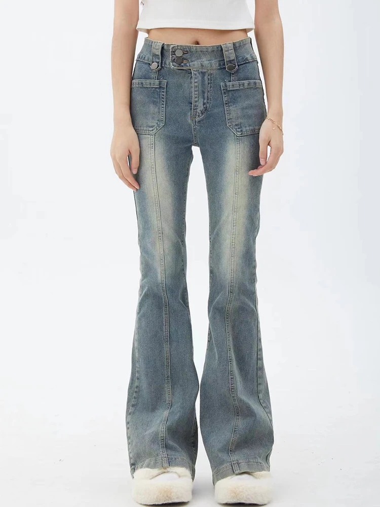 

Синие женские джинсы Gyaru расклешенные брюки с высокой талией винтажные джинсовые штаны с колокольчиками женские уличные штаны в стиле Харадзюку 2000s трендовые брюки Y2k