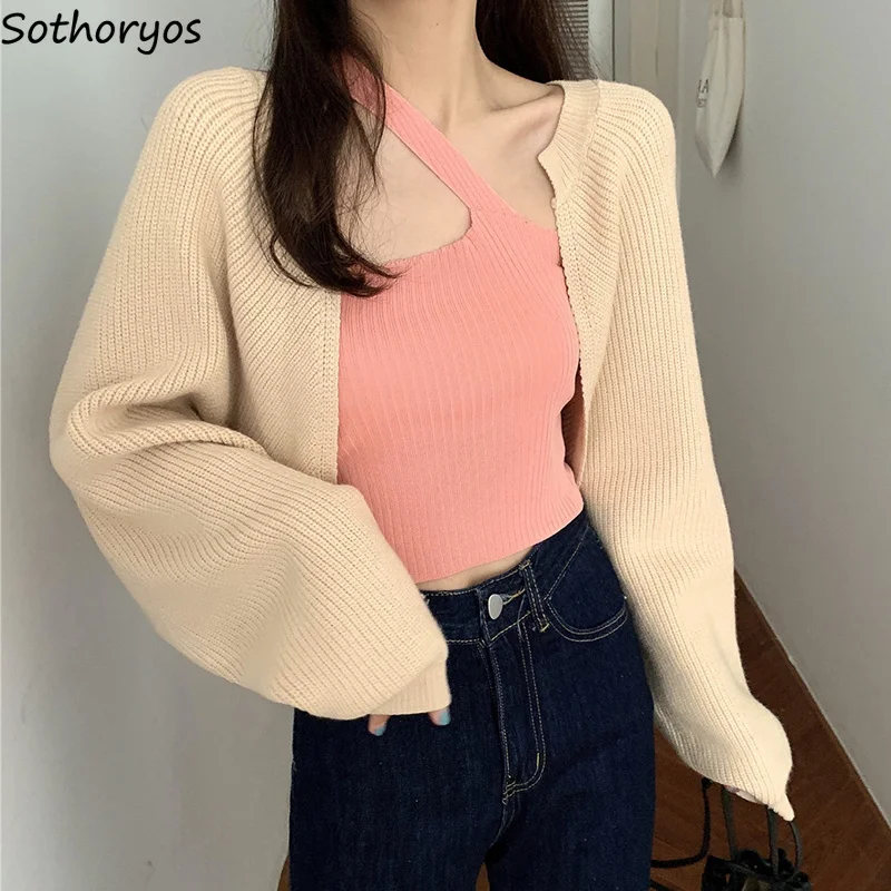 

Slouchy Loose Shrugs Women Lantern Sleeve Knitwear Autumn Warm Mujer Tender Solid Sweaters Elegant Fashion Cozy Harajuku Bolero