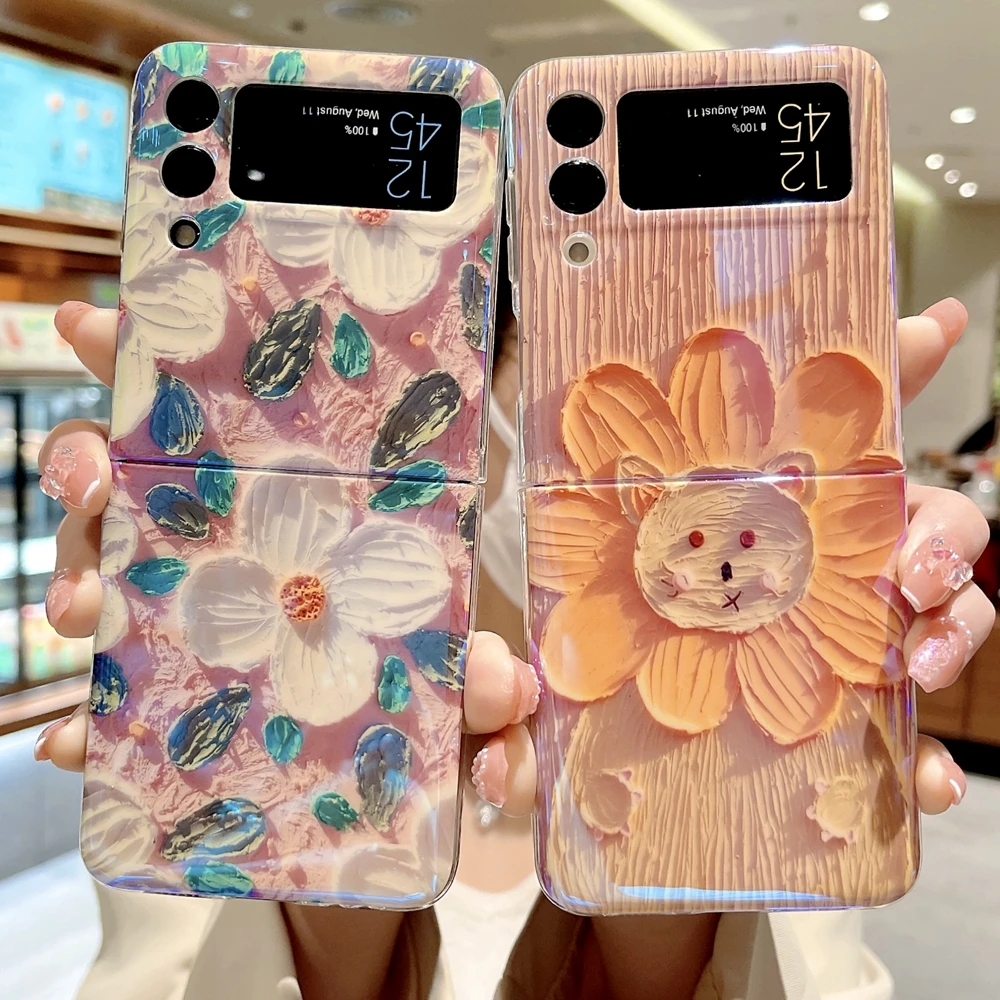 

Z Flip3 Silicone Case for Samsung Galaxy Z Flip 3 5G Cases Fashion Ultra-thin Blu-ray Flowers Galaxi ZFlip 3 Phone Cover Women