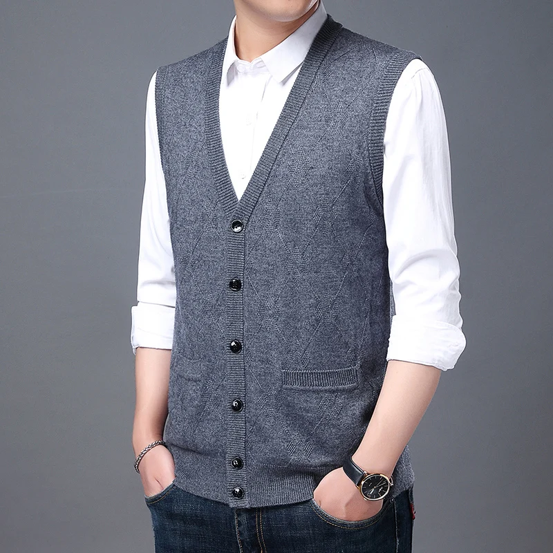 Men Knit Sweater Vest Cardigan Fashion Brand 2021 New Autum V Neck Korean Mens High Quality Cool Woolen Casual Winter Clothes