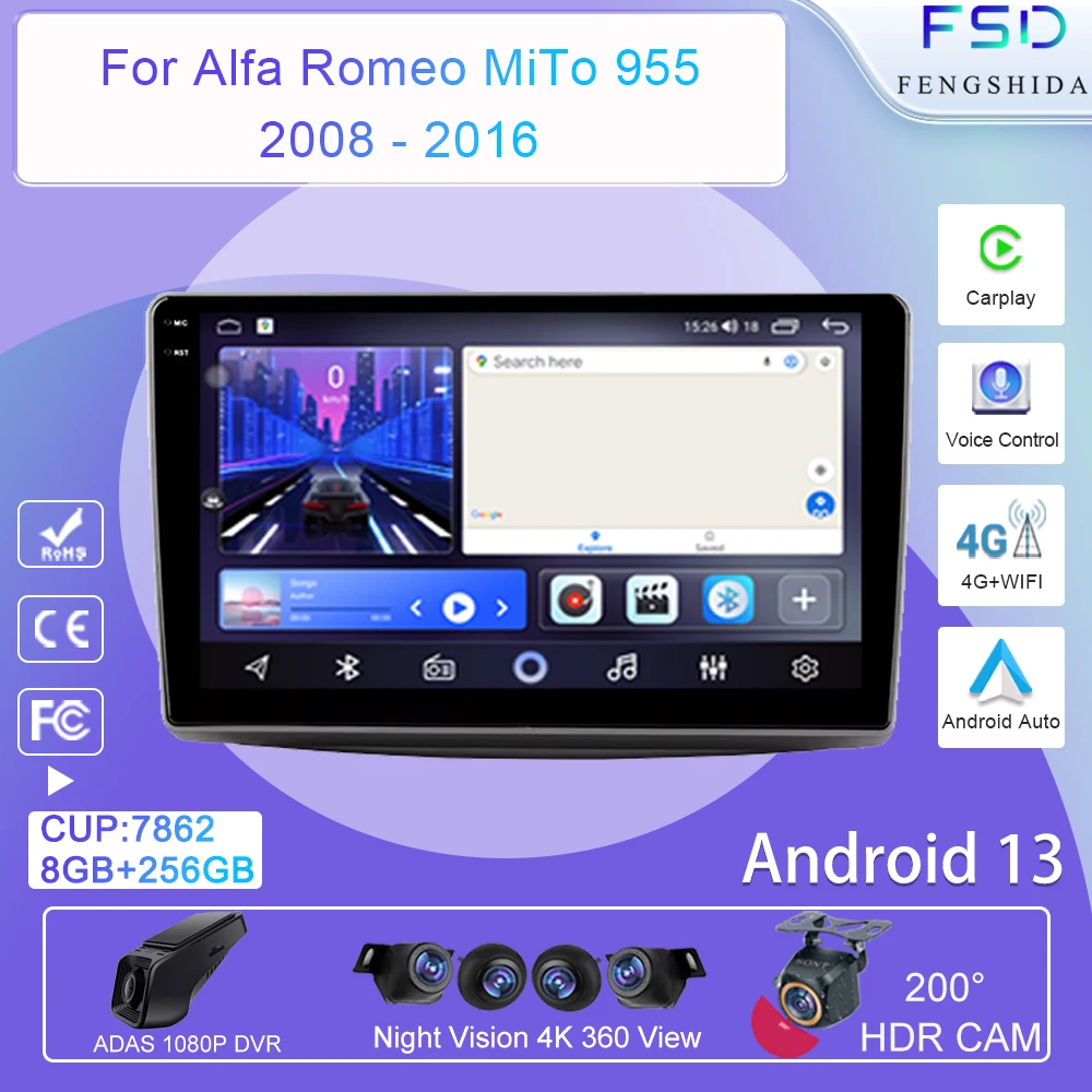 Автомобильный радиоприемник Carplay для Alfa Romeo MiTo 955 2008-2016 навигация GPS Android