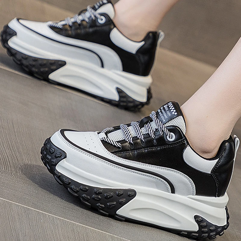 2023 Fashion New Genuine Leather Comfy High Brand Breathable Shoes Chunky Sneaker Spring Summer Platform Women Wedge Shoes