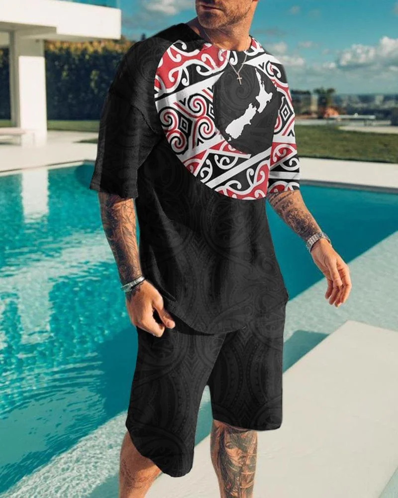 Men's Clothing Men T-shirt Short 2-Pieces Sportswear Men's Tracksuit Sets Black and White Lion 3D Printed T Shirt Suits for Male