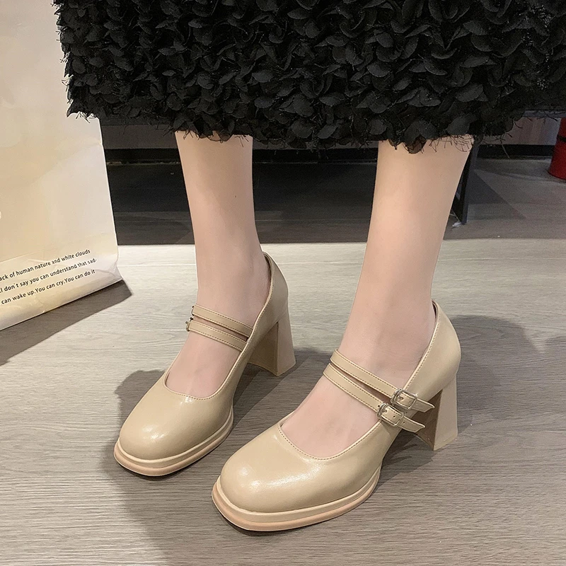 

Женские Туфли Мэри Джейн, кожаные туфли с закрытым носком и круглым носком, на застежке, весна-осень 2023