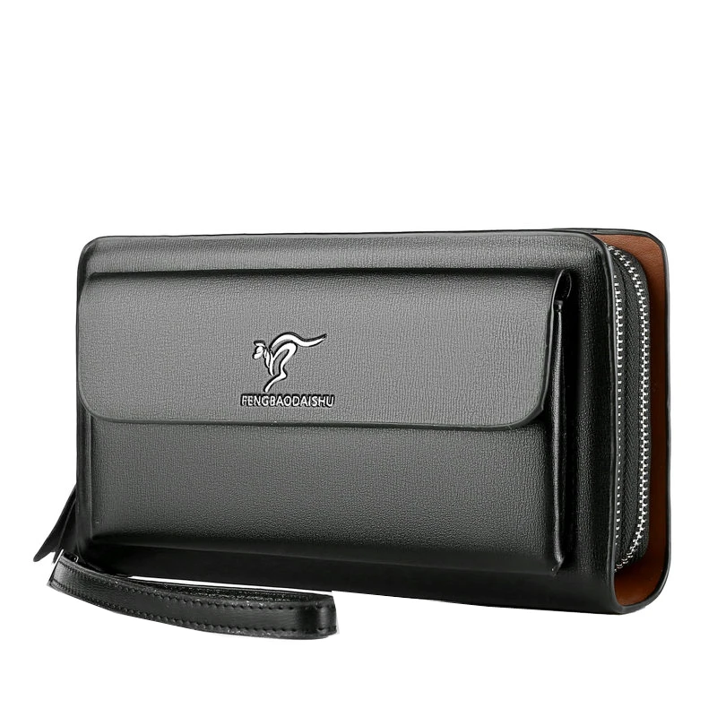 Высококачественная однотонная кожаная мужская сумка с двойной молнией длинный