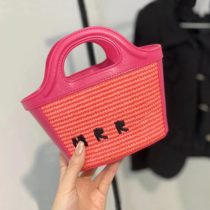 

Сумка с вышивкой букв, летняя соломенная прошитая кожаная пляжная женская сумка на плечо, простые модные сумки для женщин, сумки