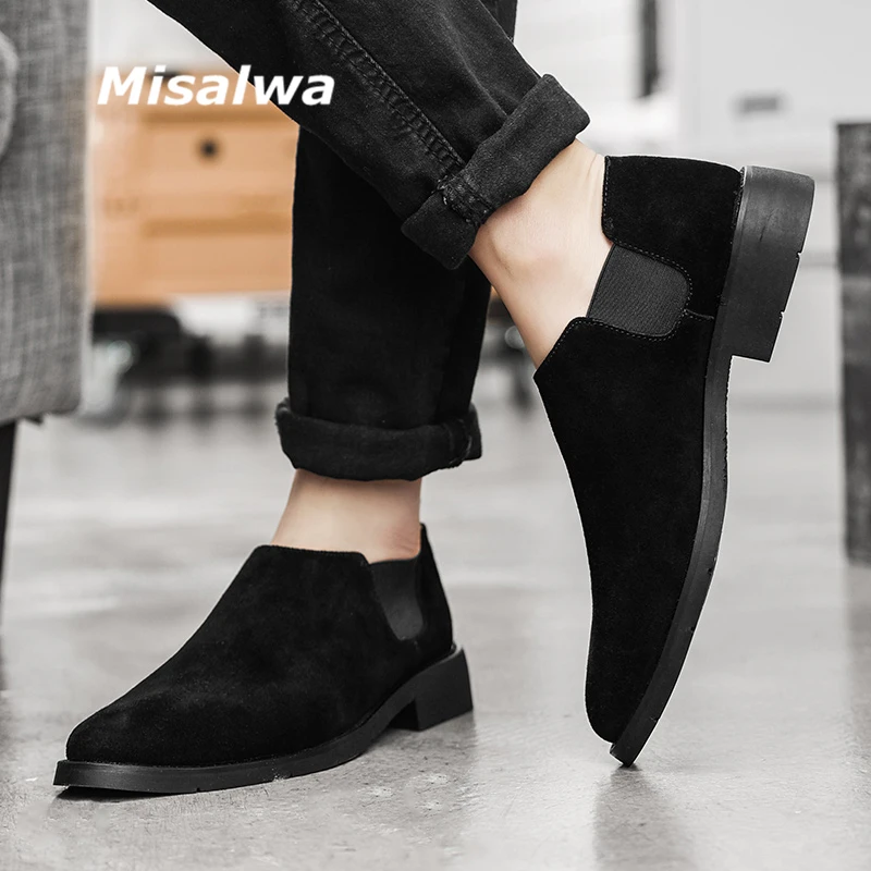 Misalwa замшевые кожаные мужские туфли повседневные слипоны лоферы короткие