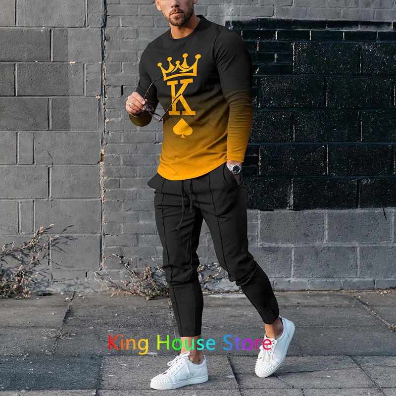 

Комплект спортивной одежды мужской из 2 предметов, футболка и длинные штаны, комплект одежды большого размера, одежда для бега, на весну